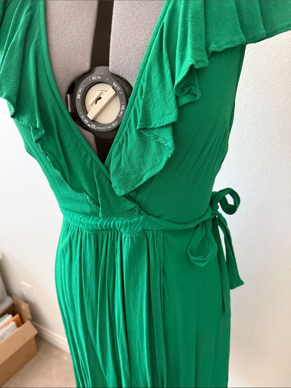 Maeve Emerald Green Ruffle Wrap Mini Dress - Picture 4 of 9